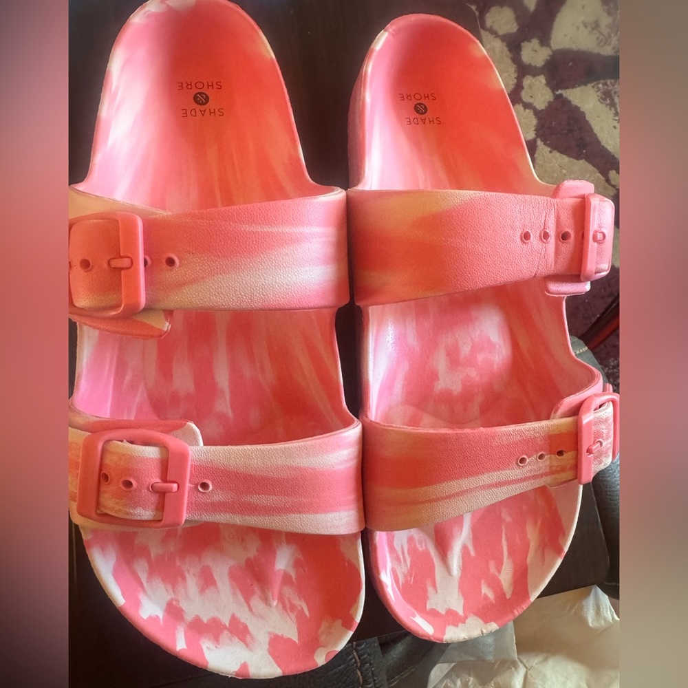 Size 11 PINK Women's Open Toe Double Buckle Adjustable Sandals Brand New !